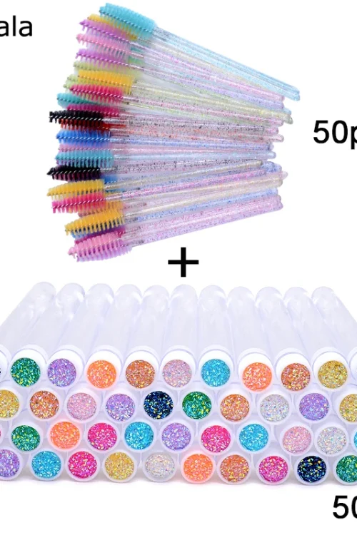 50sets Eyelash Mascara Wands With Tube Reusable Lash Spoolie Brush In Container Disposable Eyebrow Applicator Case Wholesale