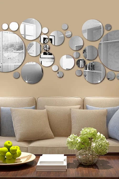 26/24pcs Geometric Circle Mirror Wall Sticker DIY Home Background Bedroom Decor 3D Accessories Stereo Removable Round Mirror