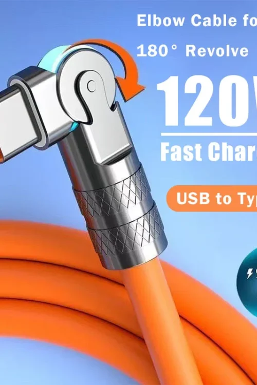 120W 7A Fast Charge USB Type C Cable 180 Degree Rotation Elbow Cable for Game for Xiaomi Redmi Honor Phone Charger USB C Cable