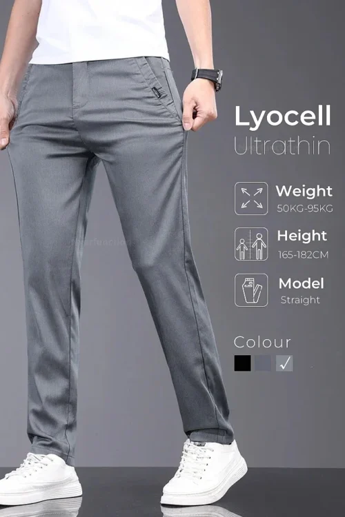 Brand Men Pants Soft Stretch Lyocell Fabric Summer Clothes Casual Pants Thin Elastic Waist Business Slim Trousers Male