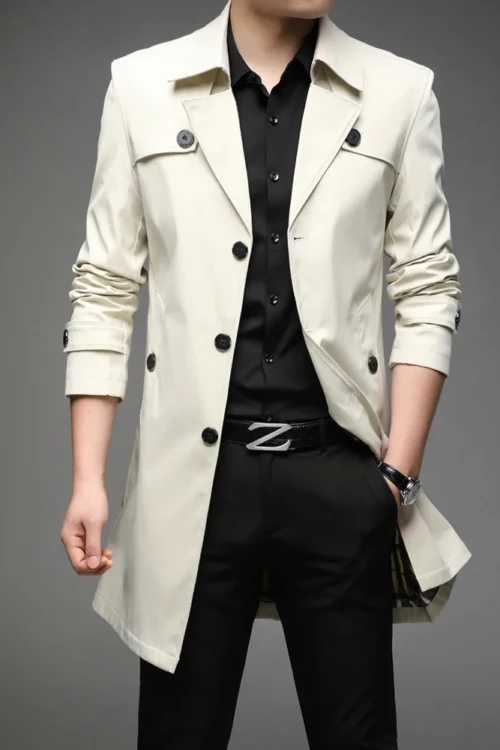 Men Long Trench Coats Hight Quality Button Windbreaker Mens Fashion Turn Down Collar Solid Trench Outerwear Jackets Plus Size