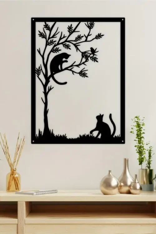 Pet themed metal sign, modern cat silhouette wall art, home decoration for pet lovers, suitable for indoor and outdoor use,